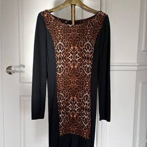 New Andrew Marc Black and leopard pattern dress.